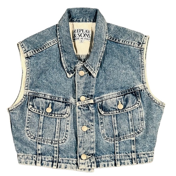 REPLAY & SONS**Cropped Denim Vest**Size III (3)**VINTAGE NEW - Picture 2 of 4